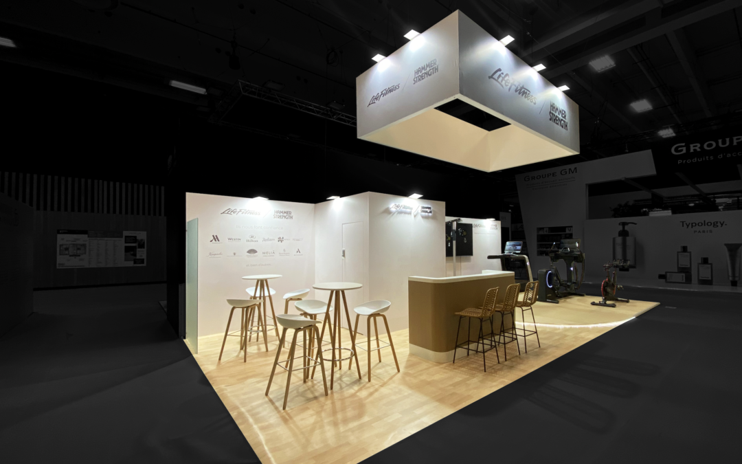 Stand LIFE FITNESS de 45m2 pour notre client VALCKE GROUP au salon EQUIPHOTEL